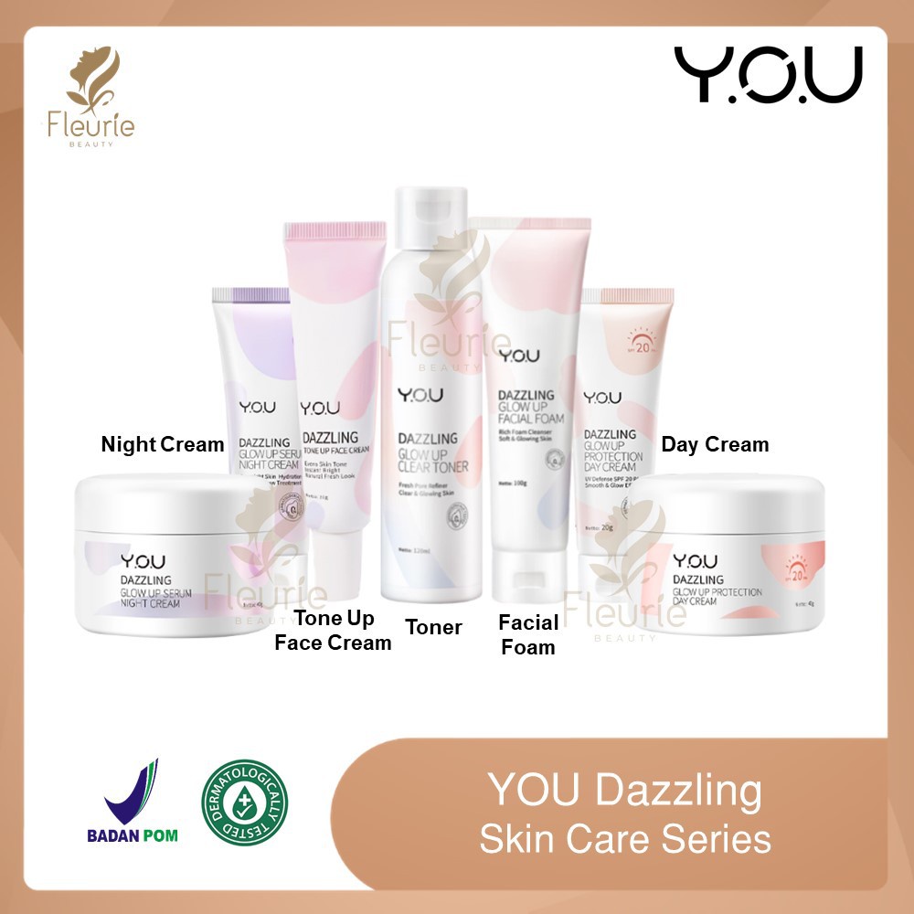 YOU Dazzling Glow Up Series (Day/Night Cream, Toner, Facial Foam, Tone Up Cream) Original BPOM