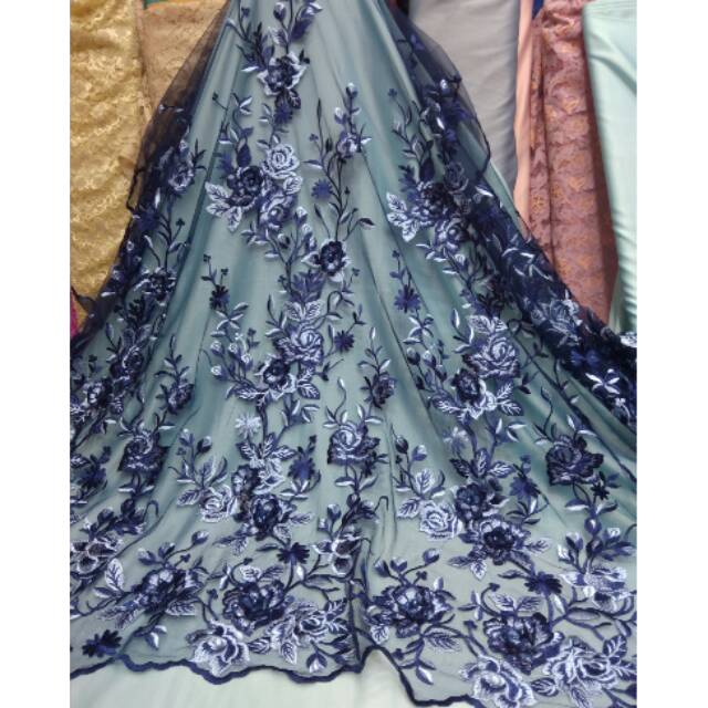 Bahan tile 3d bunga bordir payet mutiara