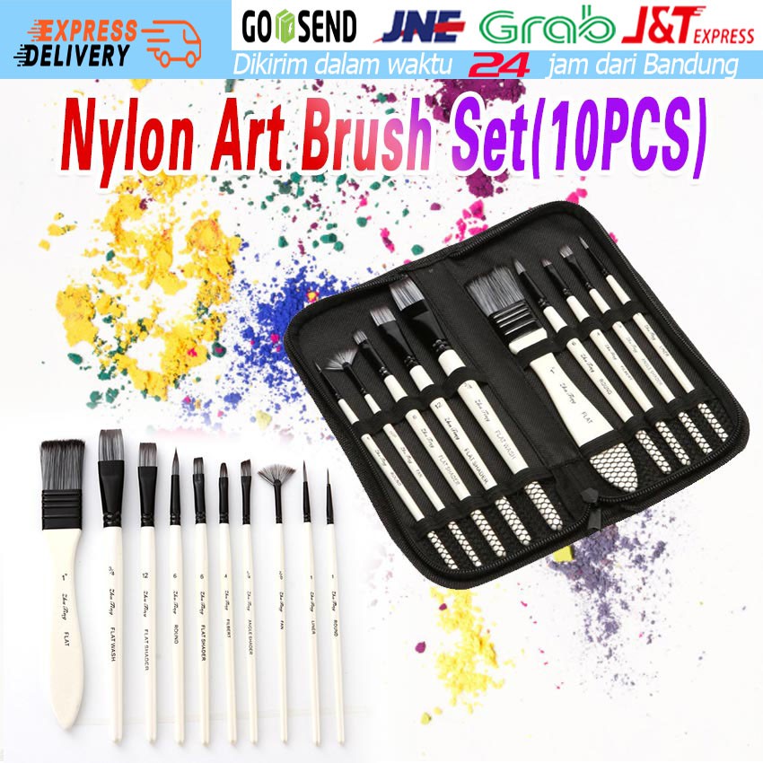 

10pcs Mix Kuas Lukis Set Lengkap Nylon Cat Air Minyak Art Brush Kit Gambar Akrilik Paint Brush