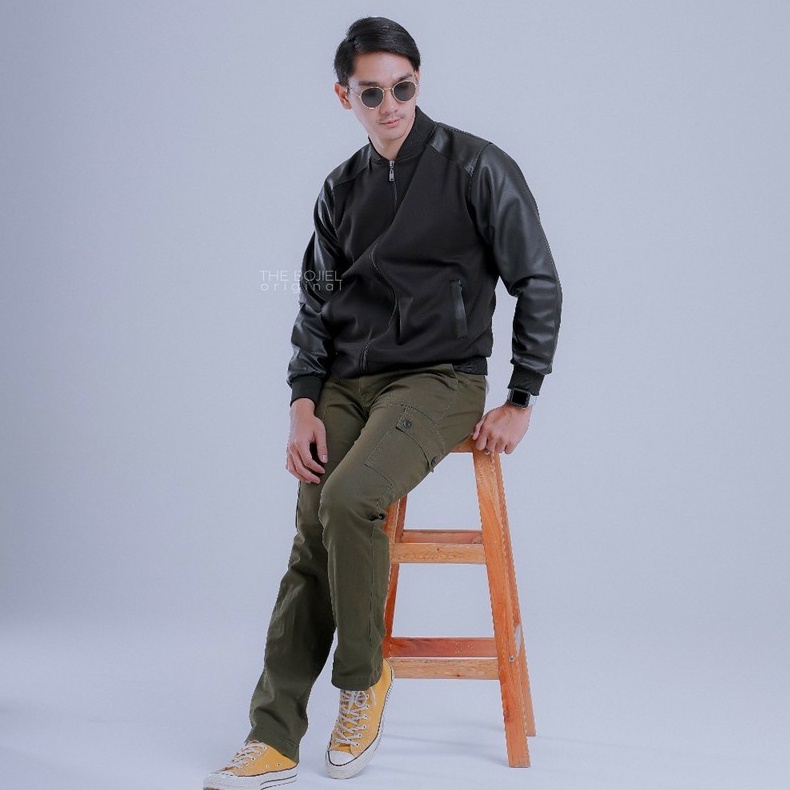 JAKET BOMBER PRIA EKSLUSIVE KOMBINASI SEMI KULIT DAN FLEEC SWEATER,NYAMAN DI PAKAI