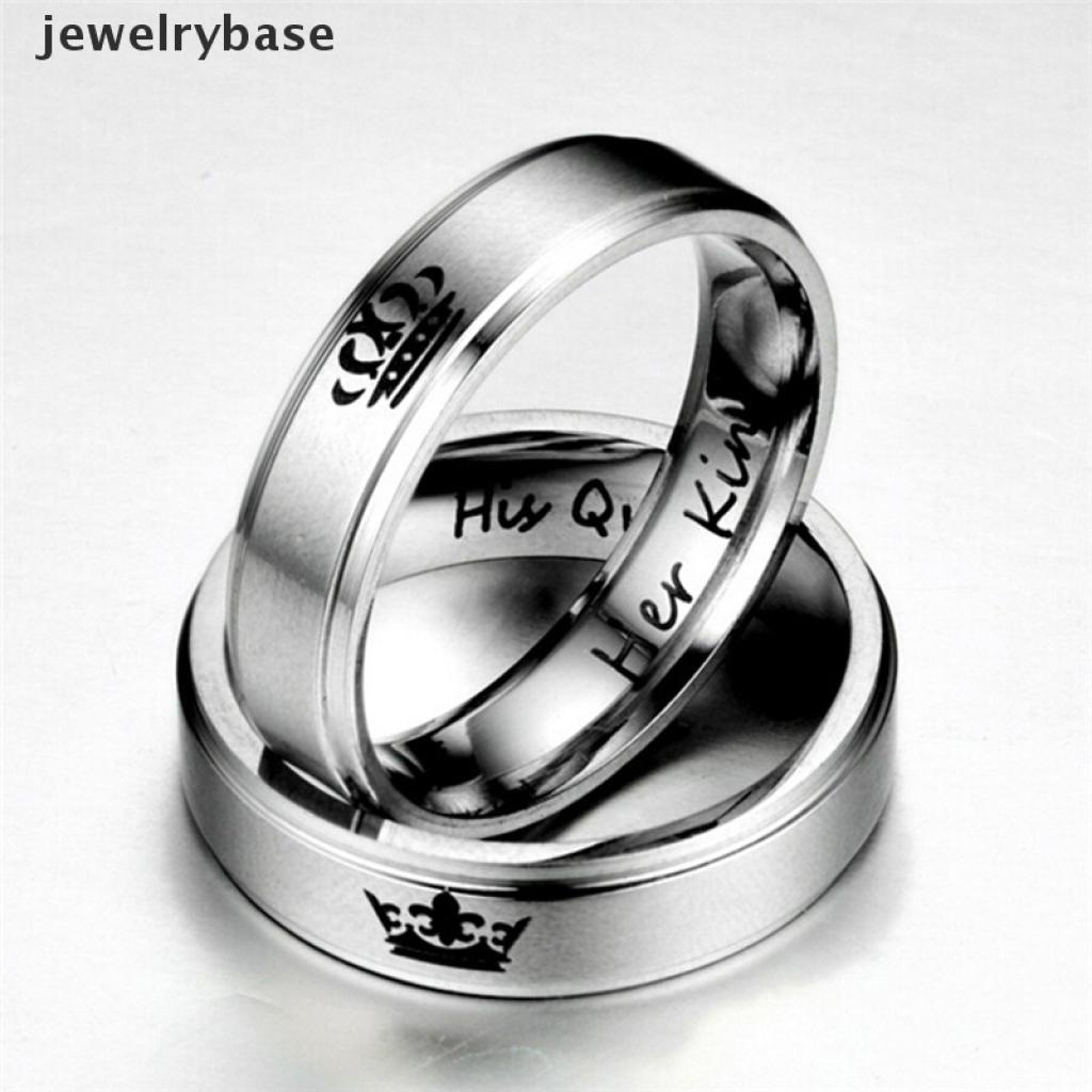 Cincin Pasangan Bahan Stainless Steel Motif Tulisan His Queen / Her King