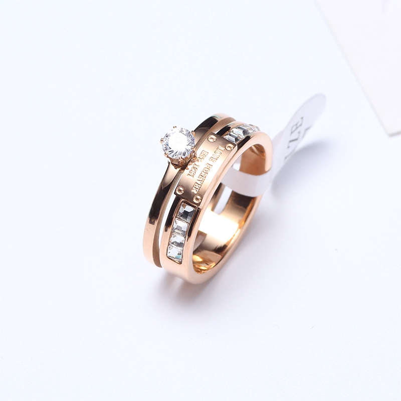 Cincin Emas Asli  Kadar 375 Crystals Cincin RoseGold Hadiah Terbaik Untuk(Size:6-8#) 25R1#