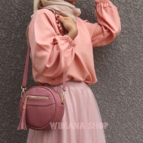 Tas Wanita Papirut Cluhct Bulat LoncengKekinian 2021 Kulit Jeruk Sintetiskulit jeruk {BKJ.10Jn22g}