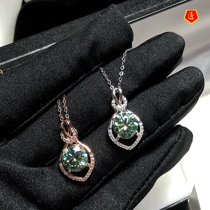 [Ready Stock]Pt950 Heart-Shaped Blue-Green Zircon Necklace for Women Elegant Fashion