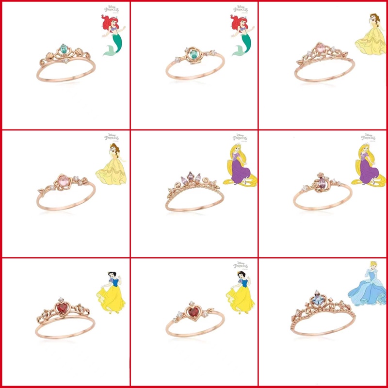 Disney Cincin Model Terbuka Bahan Sterling Silver 925 Desain Mahkota Hias Batu Hao Adjustable Untuk Wanita