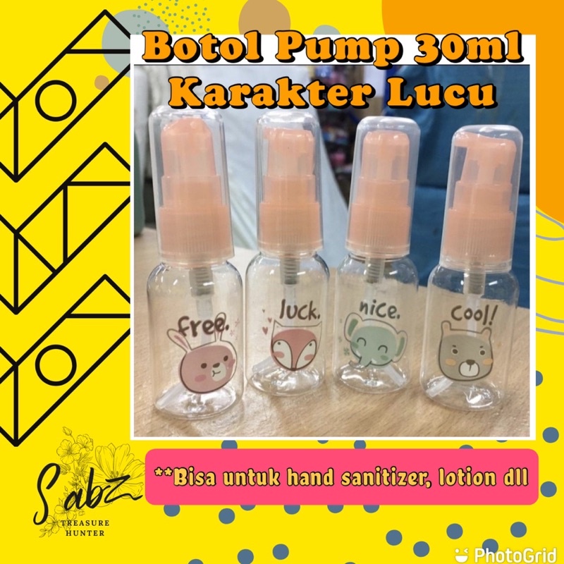 KAWAI Botol Pump 30 ML BERGAMBAR KARAKTER Botol Isi Ulang Serbaguna PREMIUM