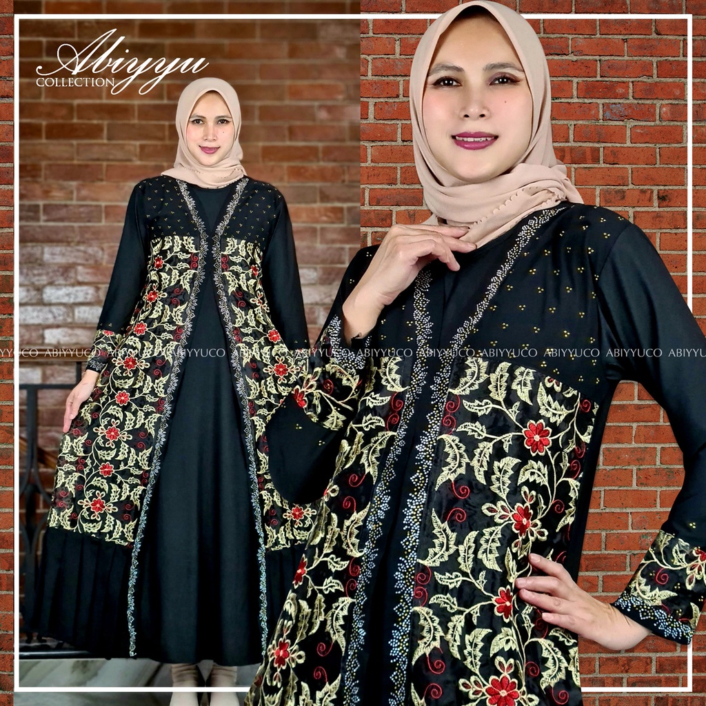 Abiyyuco TA9008 | Abaya Turkey Mewah Hitam dan Warna / Abaya Turki,  Bahan Jersey dan Ceruty,  Bordir Renda dan Mote Swarovsky | TA9008