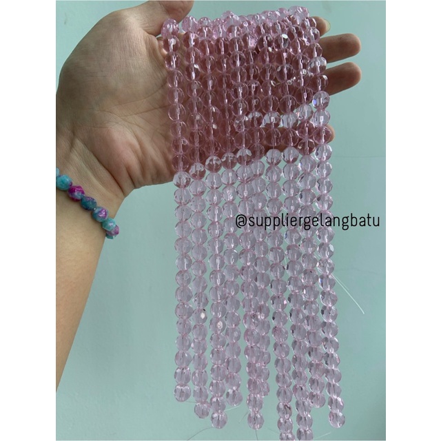 kristal bola dunia cutting 10mm PINK rose quartz kuarsa ceko bulat bahan kalung gelang anting strap mask kerajinan tangan craft citayam fashion week etink vintage elegan bali manik crystal perhiasan