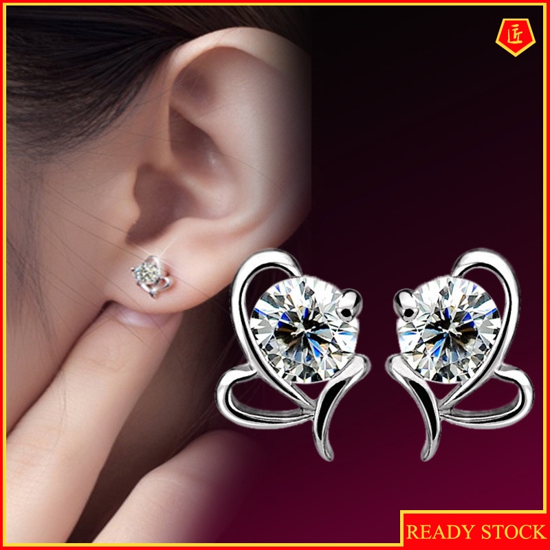 [Ready Stock]Women's Creative Heart-Shaped Diamond Study Earrings