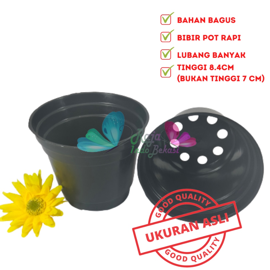 Pot bunga tanaman plastik HITAM 15cm TINGGI - POLOS HITAM