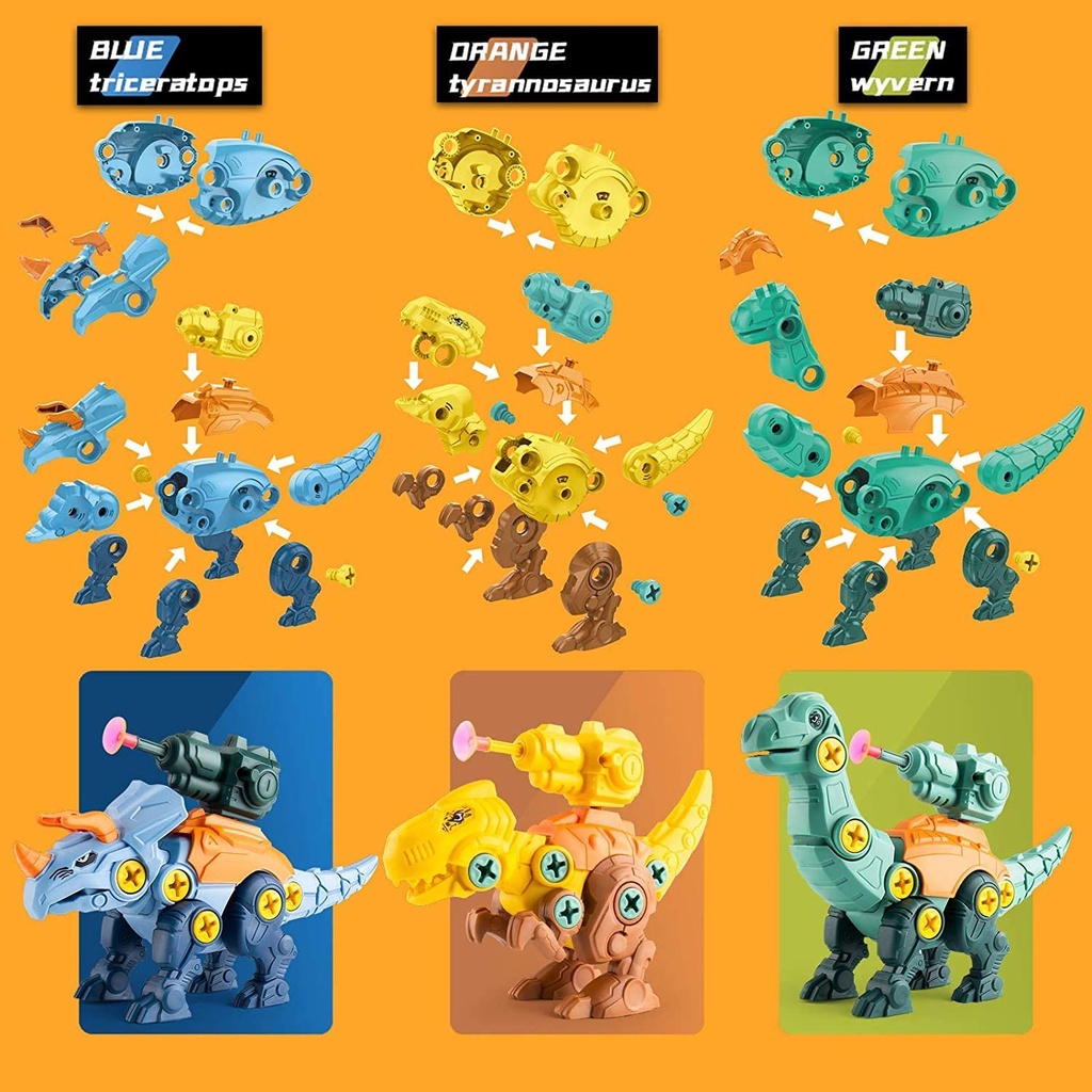 Set Mainan Bongkar Pasang Tyrannosaurus Dinosaurus Dengan Peluncur Untuk Edukasi Dini Anak