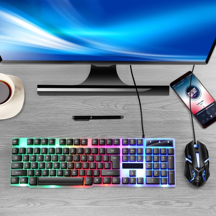 【COD】Viqoo Keyboard Dan Mouse LED Keyboard PC Komputer LDKAI 832 RGB Mechanical Gaming Dengan Kabel - G14