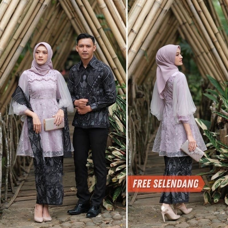 KEBAYA MODERN BRUKAT BAJU BATIK COUPLE KEBAYA BROKAT KONDANGAN LAMARAN KAPEL SET COUPLE MAHESWARI AK