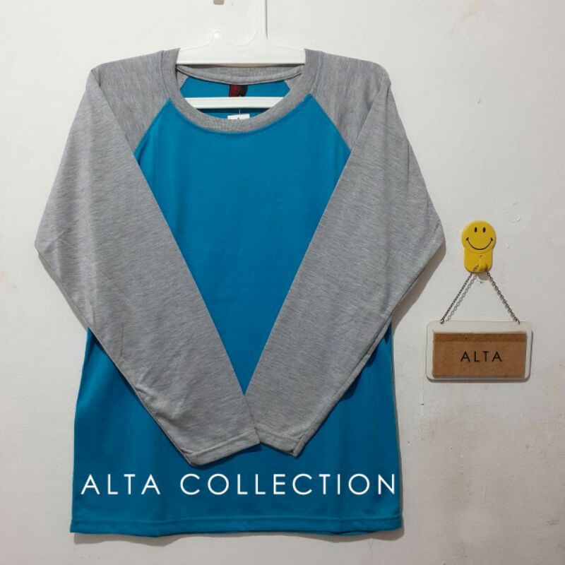 Kaos polos raglan - biru turkis tangan misty