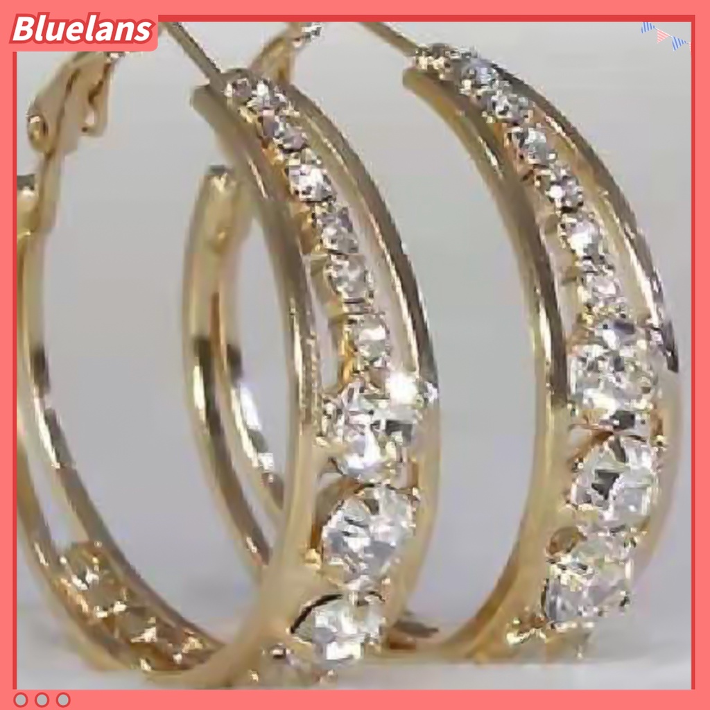 Anting Hoop Bahan Alloy Aksen Berlian Imitasi Untuk Pernikahan