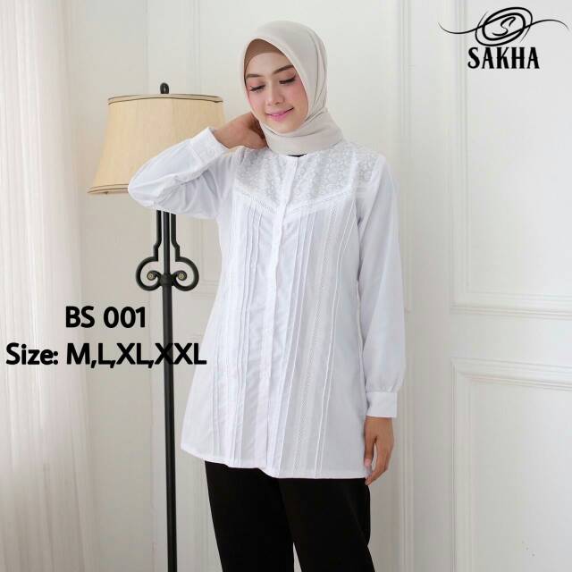 Sakha - BS 01 Blouse Atasan Putih Wanita Kerja Kombinasi Renda