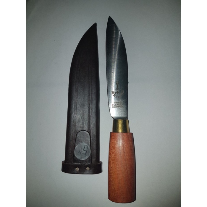 DMST | Pisau Cap Garpu 5" Lancip Ring Kuningan + Sarung Solingen Germany