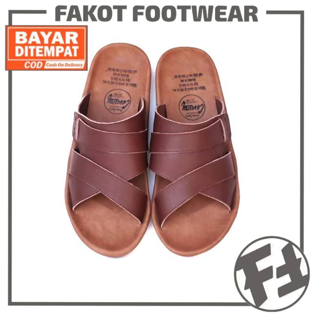 Sandal Kulit Pria Cevany Exco Coklat Slide OutSole Karet Size 38-44 Terlaris