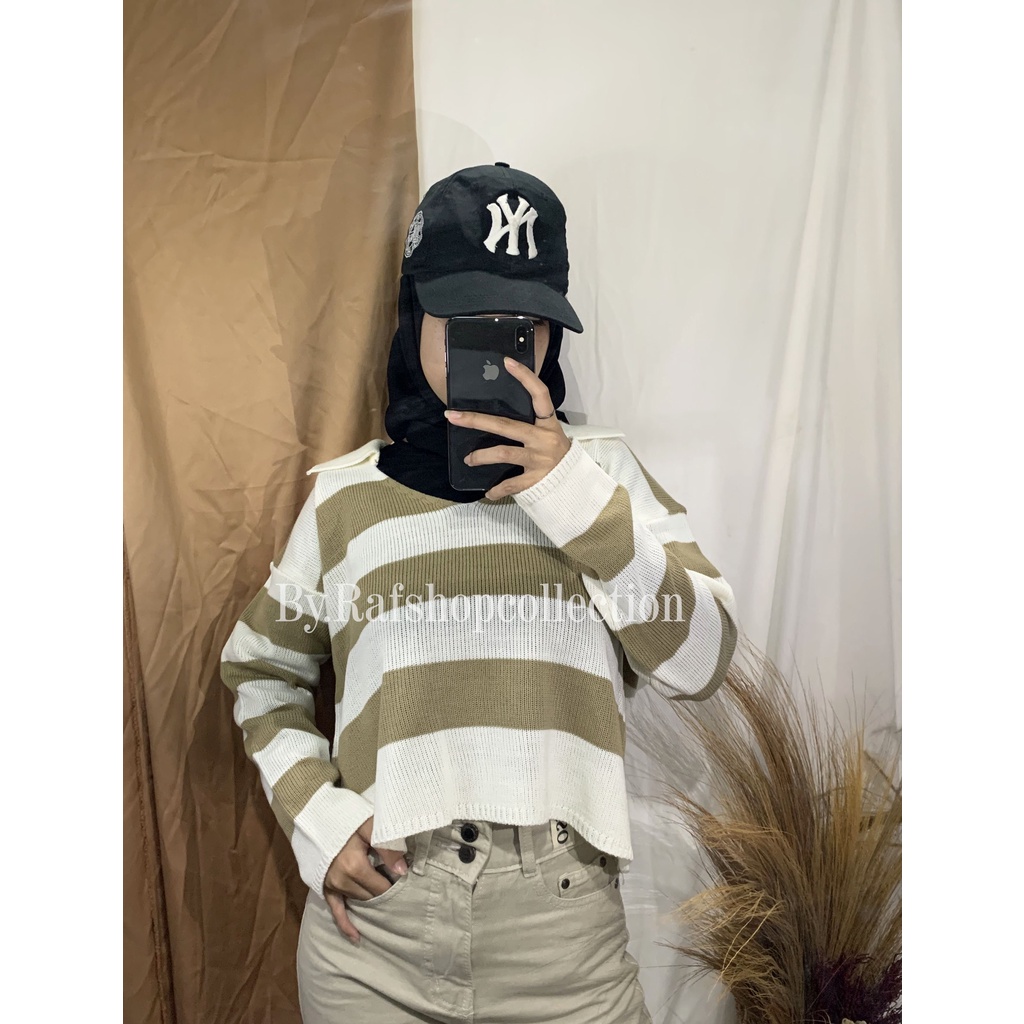 BLASTER knit 7GET Crop Top - Atasan rajut wanita-atasan motif blaster-blouse oversize