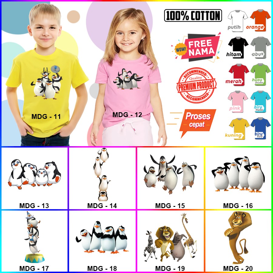 Baju Kaos ANAK DAN DEWASA MADAGASCAR COUPLE (FREE NAMA)