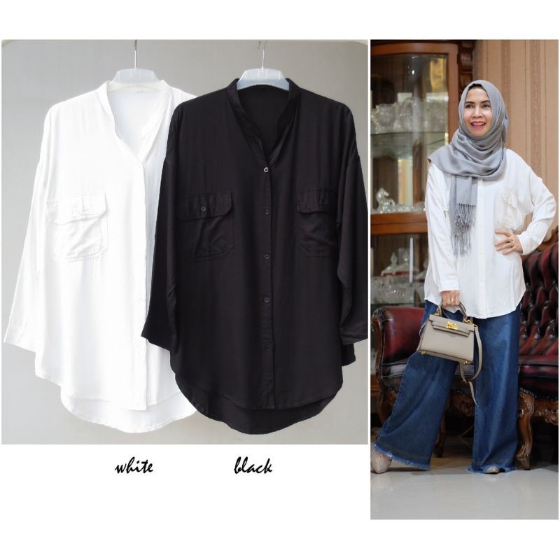 Kemeja Polos Jumbo kemeja katun rayon kemeja putih kemeja hitam kemeja jumbo baju atasan wanita
