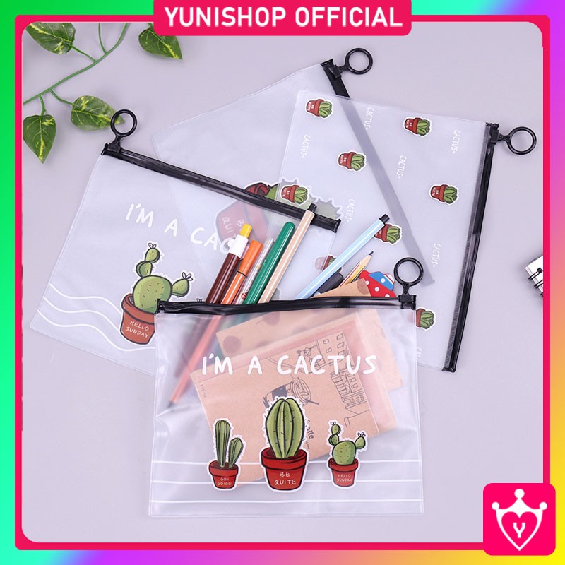 Zipper Bag Cactus / Tempat Pensil Transparan Karakter Zipper Serbaguna Alat Tulis Kosmetik / TV-97