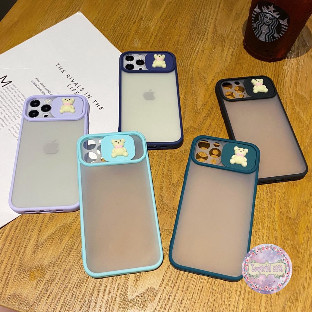 SOFTCASE SLIDE PELINDUNG KAMERA CUTE BEAR 3D IPHONE 6 6+ 7 7+ 8 8+ SE 2020 X XR XS MAX 11 12 MINI PR