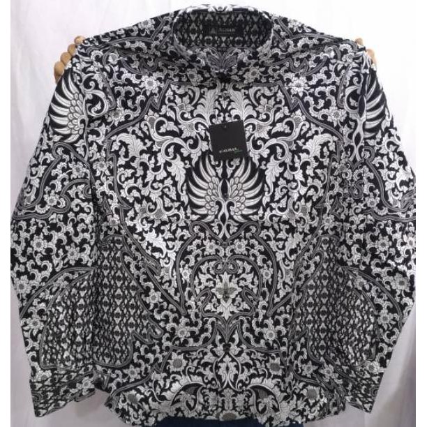 Kemeja Batik Pria Alisan Reguler Panjang Emas Silver Motif Mewah Hits
