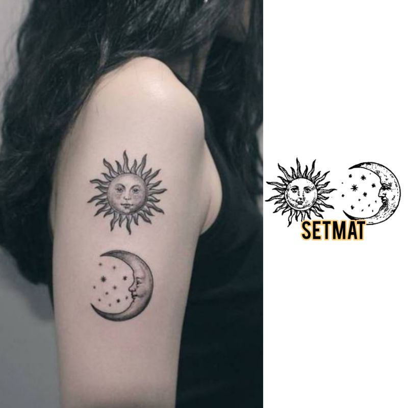 Tato Temporer 1 set tato matahari dan bulan Stiker Tato Minimalis - SETMAT