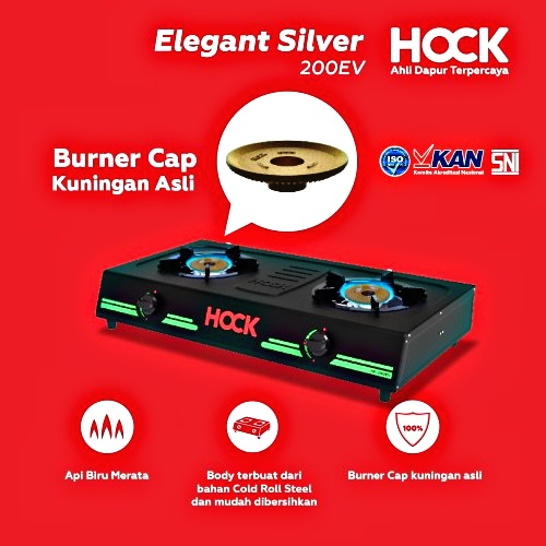 PROMO (BISA COD) HOCK KOMPOR GAS HP-200EV 2 TUNGKU Elegant Silver Api Biru