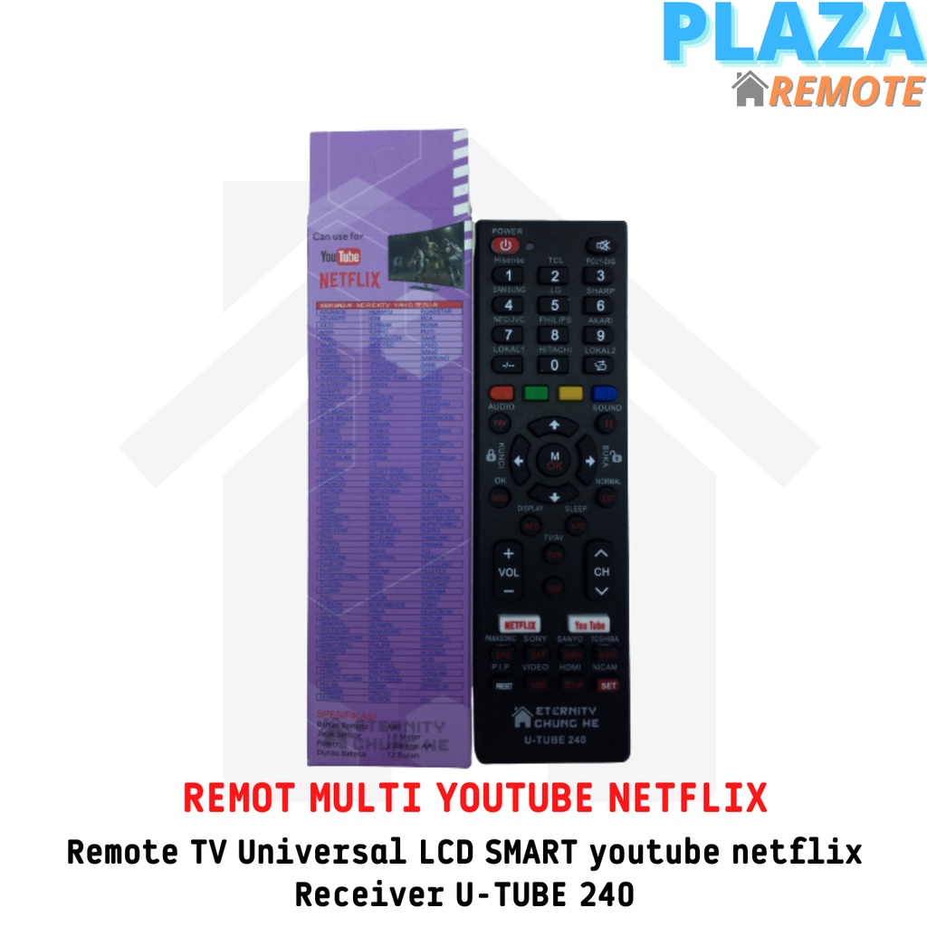 Remote TV Universal LCD SMART youtube netflix Receiver U-TUBE 240