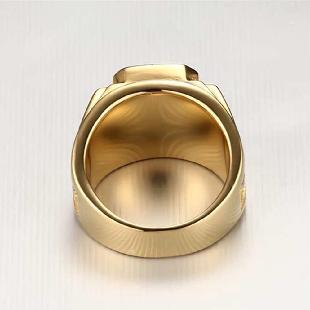 18rb Emas Batu permata Baja Titanium Pria hijau Kristal Perhiasan Satwa Naga Zamrud Cincin Rings