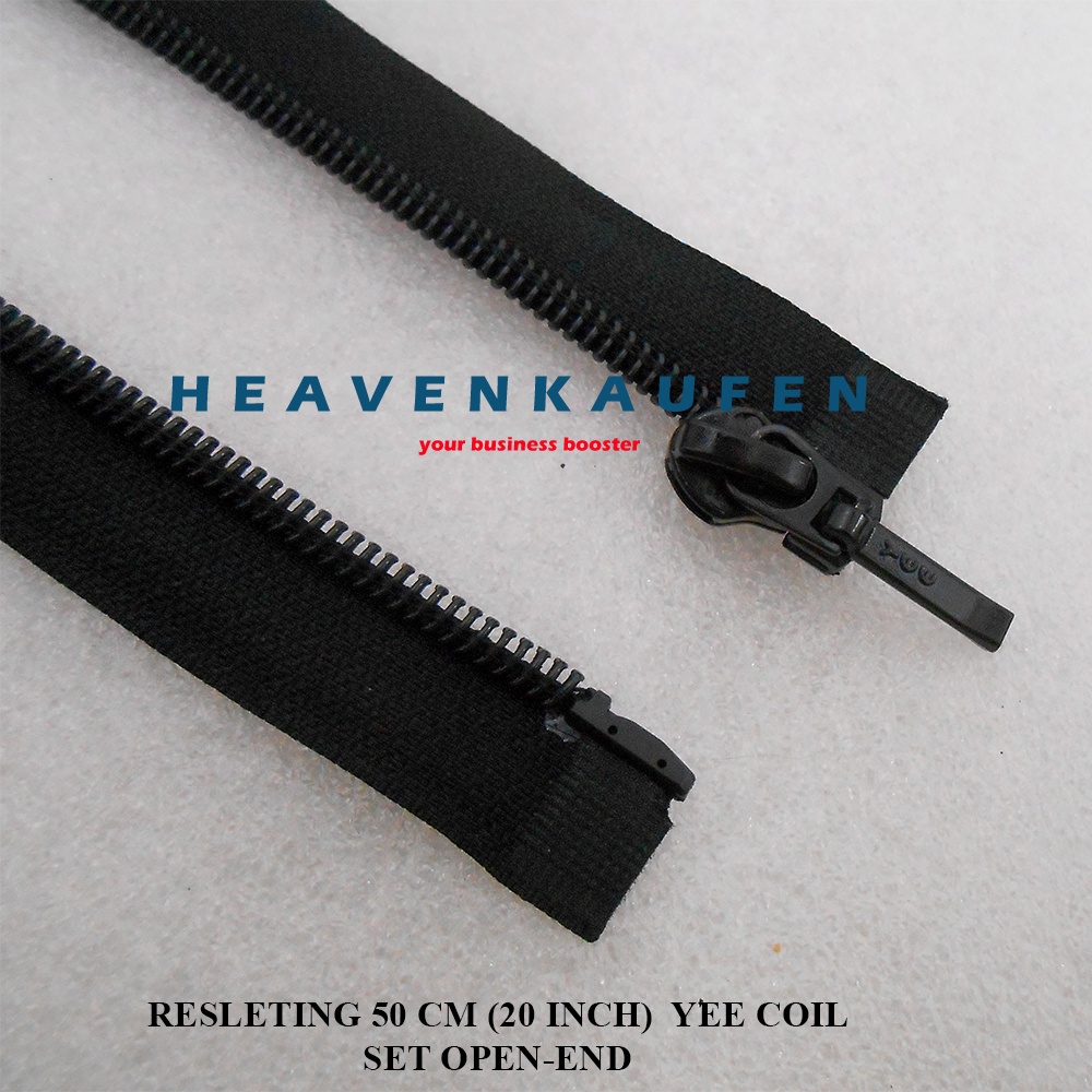 Resleting Zipper Ritsleting 50 cm Atau 20 inch YEE Coil Gigi Halus Set Open End Buka Lepas