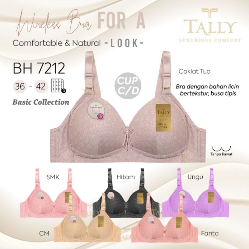 TALLY BRA BH 7212 | CUP C | SIZE 36 - 42 | BUSA TIPIS | TANPA KAWAT | BAHAN KATUN