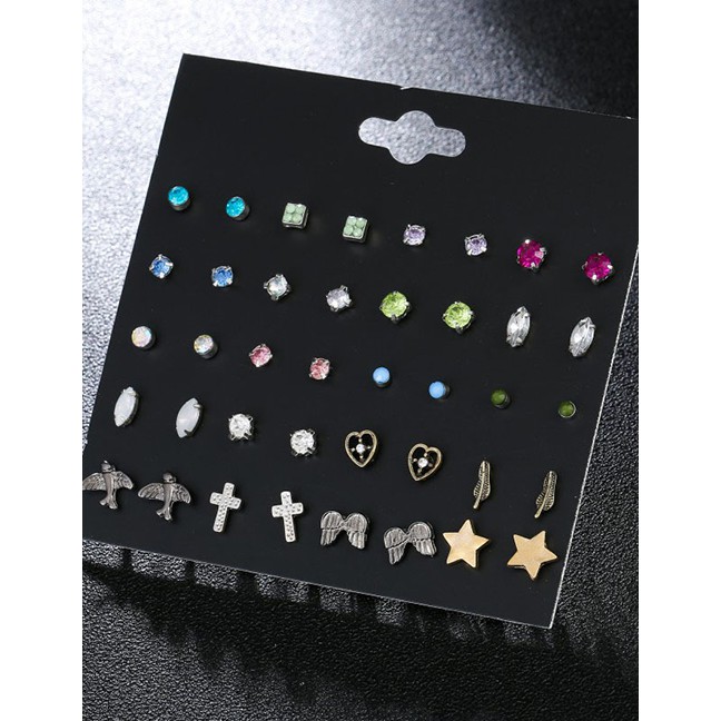 LRC Anting Set Fashion Multi-color Star Shape Decorated Earrings F14599