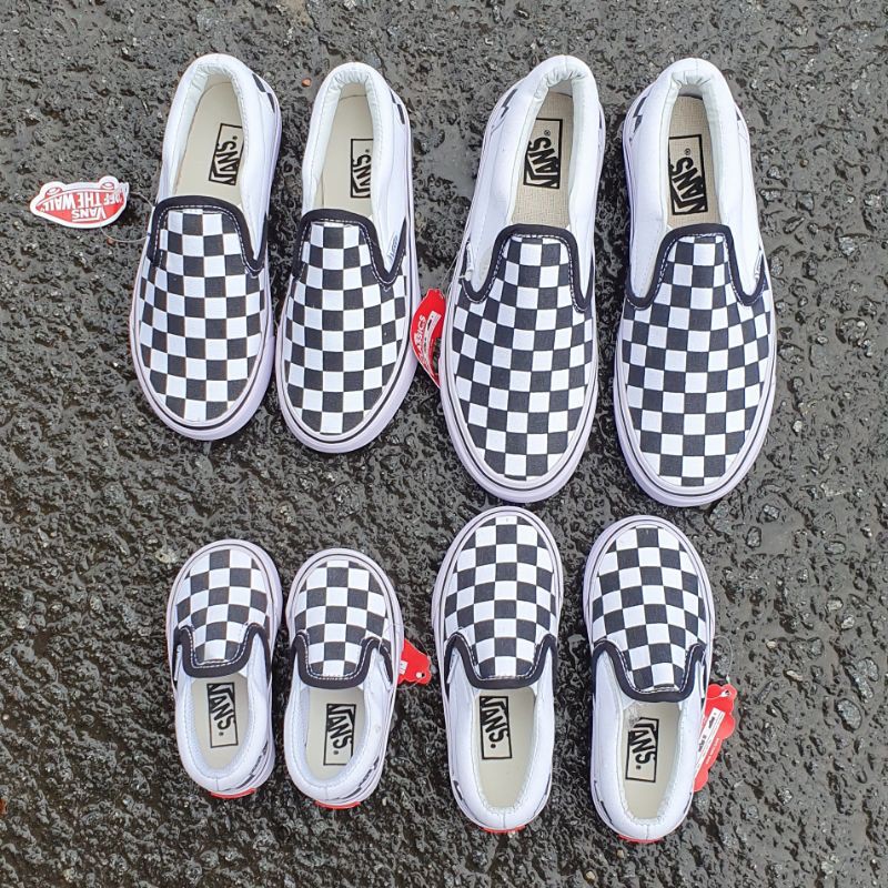 Sepatu anak vans slip on couple multicolor hitam krem putih