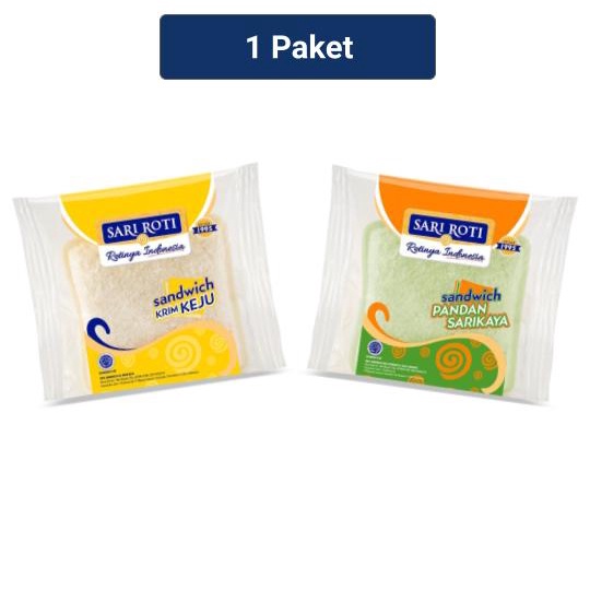 Paket Bundle Sari Roti Sandwich Krim Keju dan Roti Sandwich Pandan Sarikaya Medan