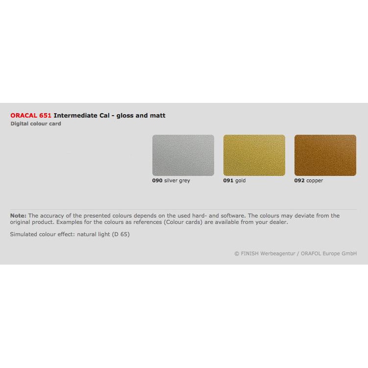 Sticker ORACAL 651 series SILVER GOLD COPPER GLOSSY MATTE (126cmx50cm) stiker skotlet metallic metal