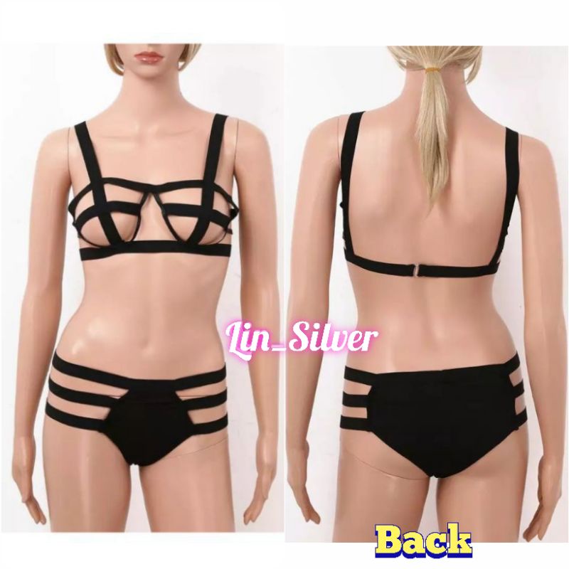 Lingerie Bikini Strap 2 pcs Cantik Hitam Seksi  L XL XXL bisa big size jumbo