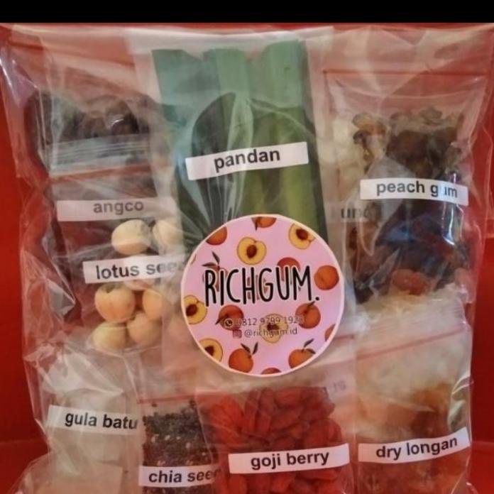 

PEACHGUM DRINKSET - 300 GR PEACH GUM PAKET LENGKAP.SIAP MASAK - 11 IN 1 PANDAN