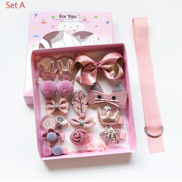 (1 set 18 pcs) Satu set aksesories rambut anak /  satu set jepit dan ikat rambut anak