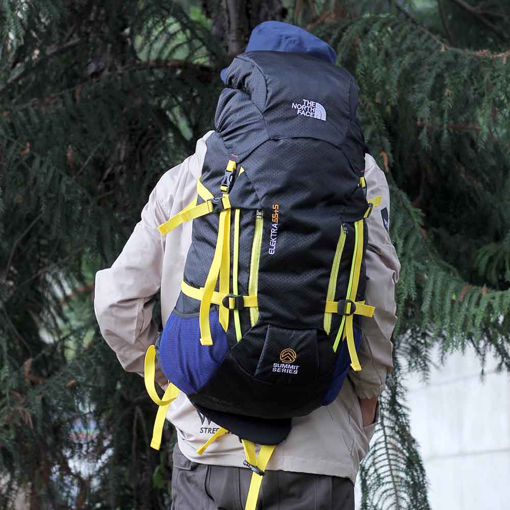 Justrue TNF Tas Gunung 50 Liter Ransel Keril Camping Hitam Kuning 600