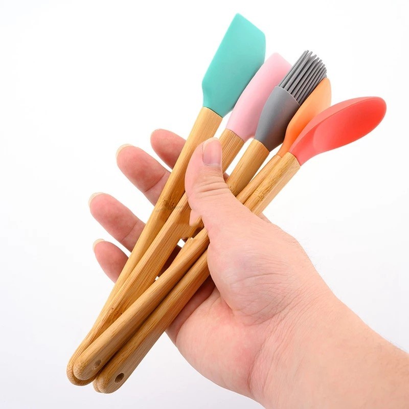alat dapur 5 Pcs Mini Utensil Set Spatula Mini SILIKON kayu Baking Kuas Sutil Sendok Mini