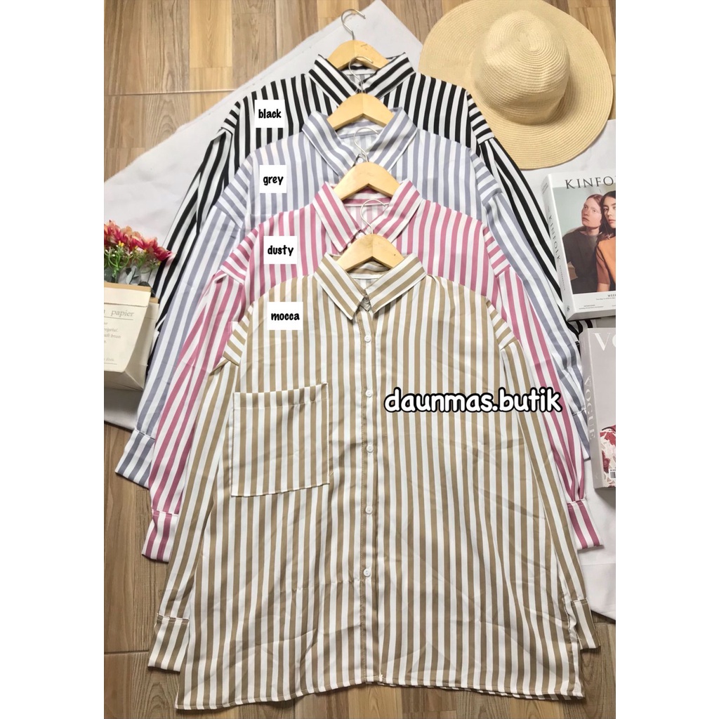 1KG MUAT 5PCS |  STRIPE KEMEJA SALUR OVERSIZE HITS OOTD SELEBGRAM FASHION GROSIR WANITA TERMURAH