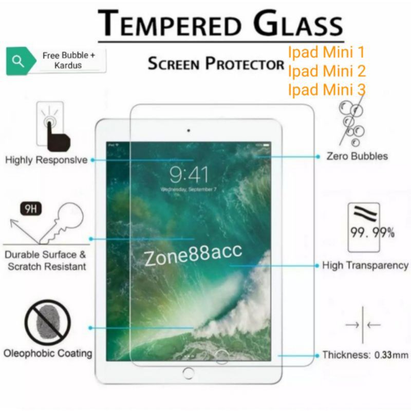 Ipad Mini 1 2 3 Mini 1 Mini 2 Mini 3 Antigores Bening Blue Ceramic Antiblue Tempered Glass Screen Guard protector Pelindung layar TG