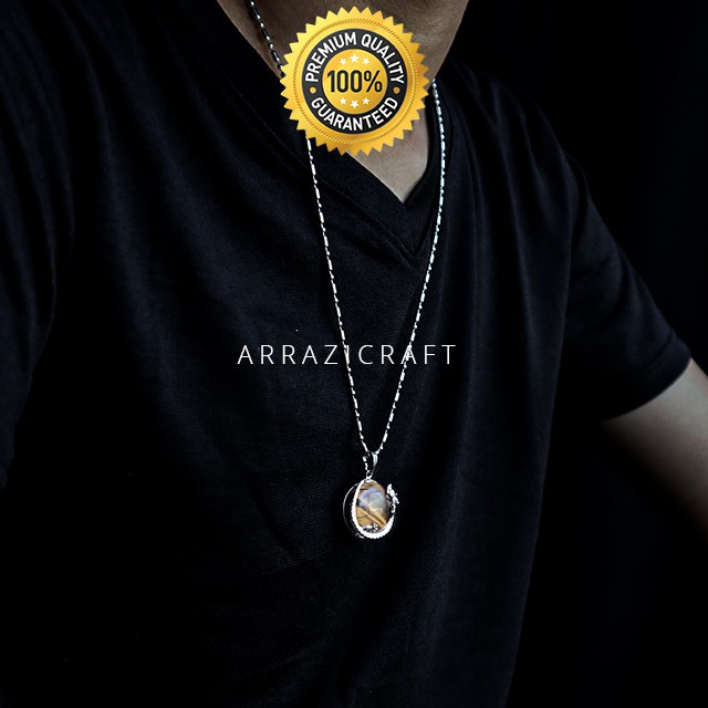 Kalung Liontin Pria Wanita Batu Akik Tiger Eye Mata Mata Harimau Original Keren Super Terbaik
