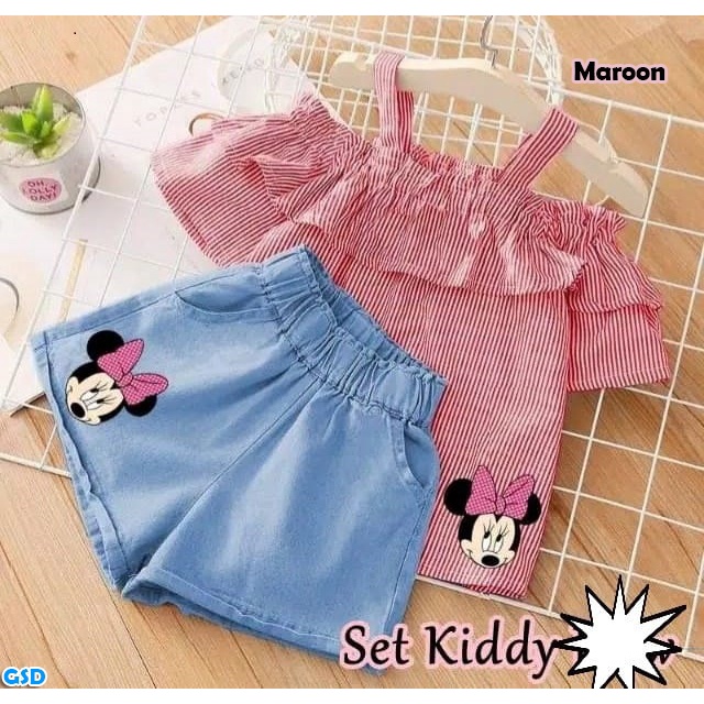 Set Kiddy Strip/Baju Setelan Anak 2-4thn/Setelan Baju Dan Celana Pendek Anak Usia 2-4 Thn/Baju Santai Anak Anak Termurah