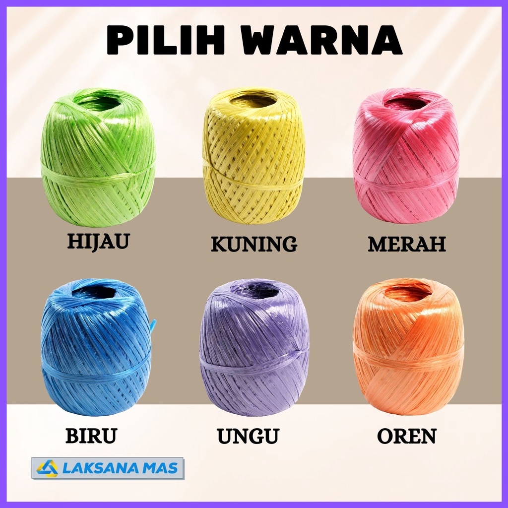 

gk Tali Rafia Plastik Laksanamas Merek Lonceng Super Warna Ungu/Oren/Merah/Biru/Kuning/Hijau di