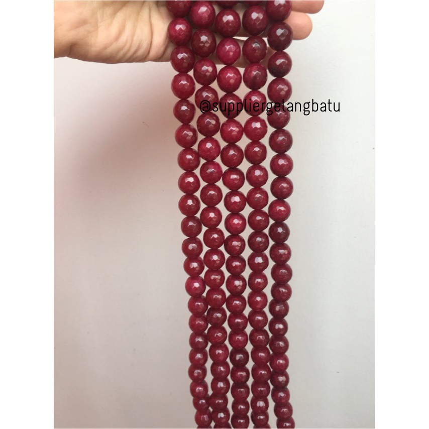 batu alam red RUBY FACETED BEADS 14mm cutting agate merah maroon rare aksesoris craft beads bahan