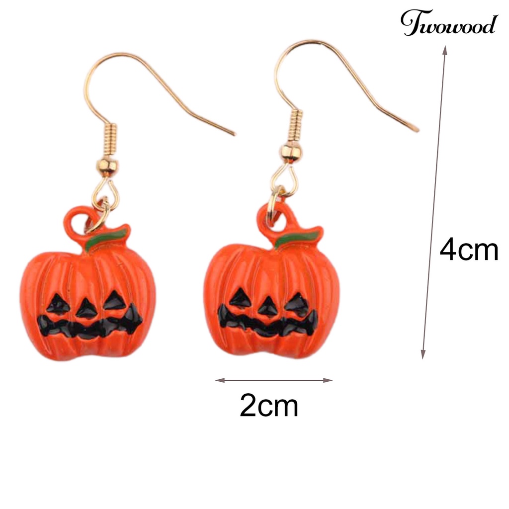 1 Pasang Anting Kait Desain Labu Halloween Bahan Alloy Untuk Pesta